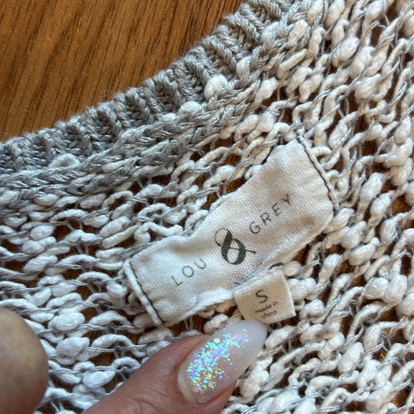 Lou & Grey long sleeve crochet cream with gray trim sweater. Size S. - Picture 3 of 17